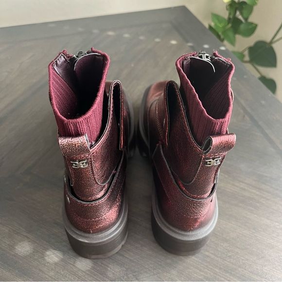SAM EDELMAN Lind Moto Boots in Bordeaux Leather Size 8 - Picture 10 of 15